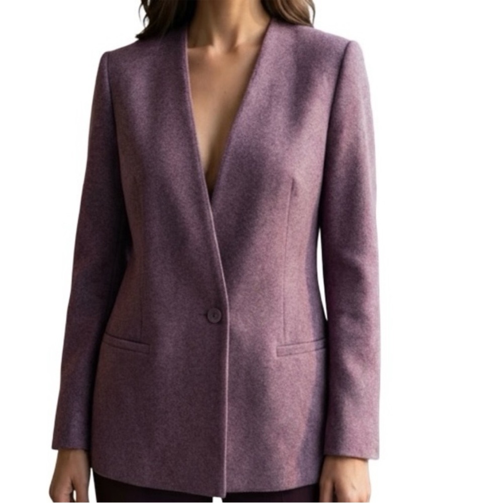 🍆Vintage Lilac One-Button Collarless Wool Blazer, Size Medium
